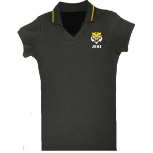 JRHS1002 - Girls Black  Piqué Short Sleeve V Neck Polo
