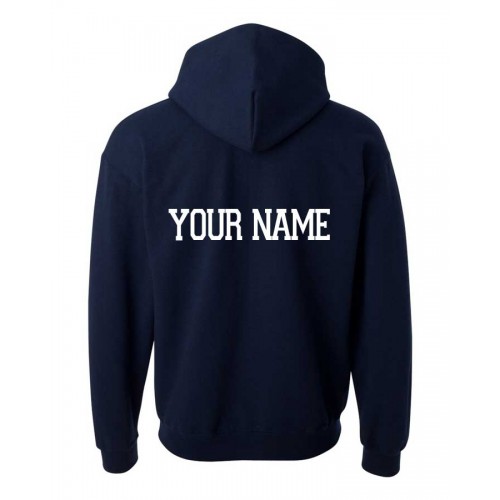 GRADNAME1114 - Navy Kangaroo Fleece Hoodie - FOR 2024 GRADS WITH NAME PRINTED ON BACK 