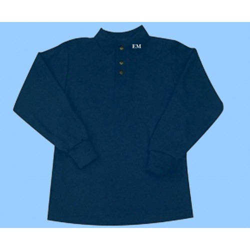 MMM7008- Navy  Long Sleeve Polo with Maimonide Initials on Collar