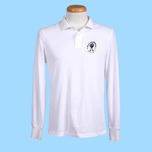MAI102  White Long Sleeve Polo with Embroidered Maimonide Logo
