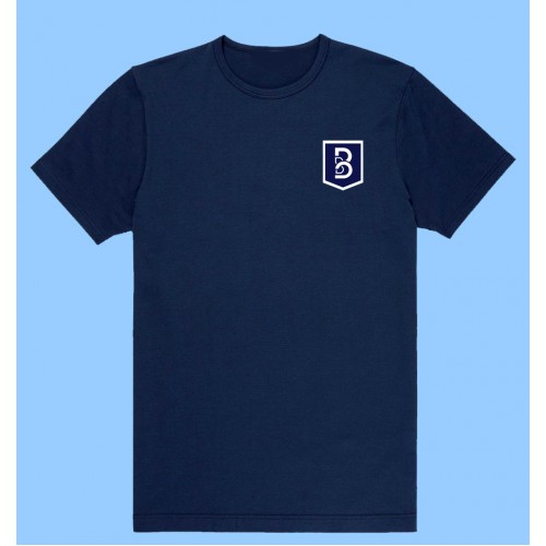 BEA1012 - Navy Cotton Short Sleeve  Printed Crew Neck  