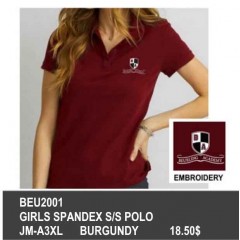 BEU2001- GIRLS BURGUNDY SPANDEX SHORT SLEEVE POLO