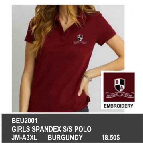 BEU2001- GIRLS BURGUNDY SPANDEX SHORT SLEEVE POLO