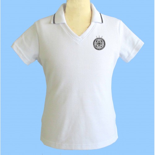 CAV1001 - Girls white short sleeve V neck polo