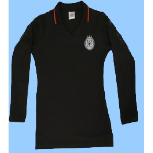 CAV1004 - Girls Black Long SleeveV Neck Polo