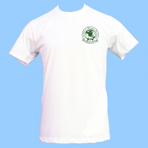 CW501 White Gym T-Shirt w/Green Printed Logo- SALE PRICE $7.99