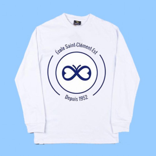 ECLE552 - White Long Sleeve T-shirt  with Navy Printed Logo