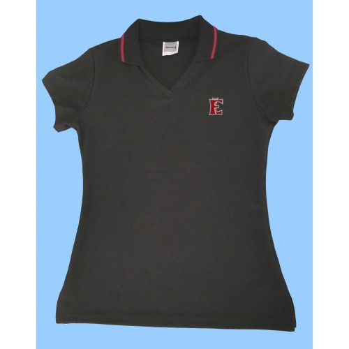 FEL1002 - Girls Black  Piqué Short Sleeve V Neck Polo