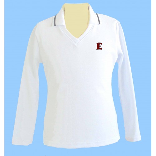 FEL1603 -  Girls white V neck long sleeve polo 