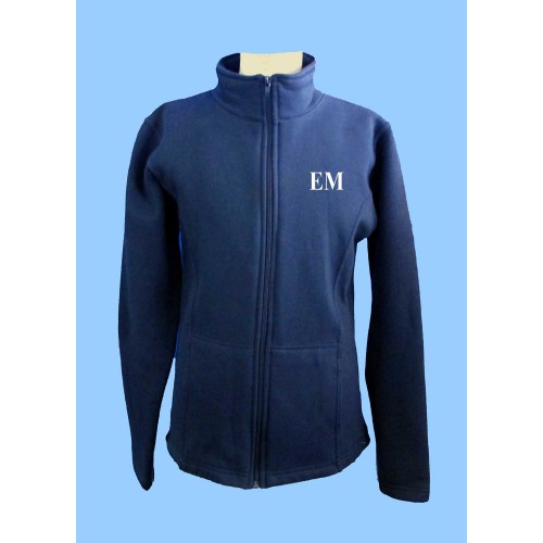 MMM1005 -Girls Navy Tapered Zippered Fleece Cardigan with EM embroidery