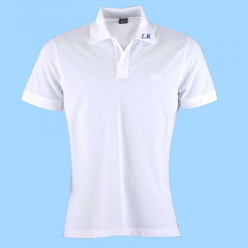 MAI103  Girls Piqué White Short Sleeve Polo with EM initals on collar