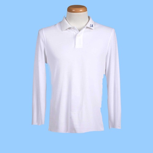 MAI104  Girls Piqué  White Long Sleeve  Polo with EM initials embroidered