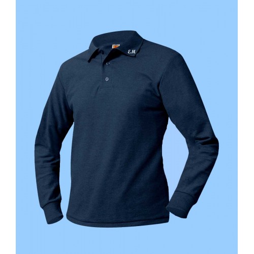 MMM7003 - Ladies Navy Long Sleeve Piqué Polo with Maimonide Initials on Collar
