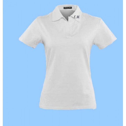 MAI253  Girls Lycra White Short Sleeve Polo with EM initals on collar