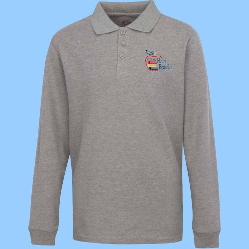 HB408 GREY LONG SLEEVE PIQUÉ POLO
