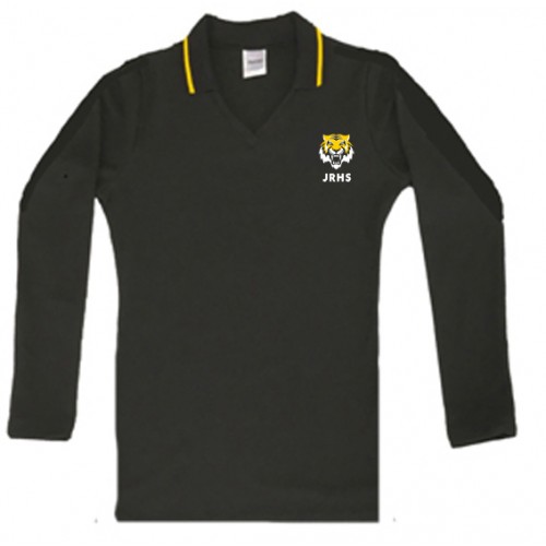JRHS1004 - Girls Black Long Sleeve V Neck Polo 