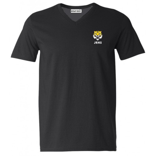 JRHSV064- Black V Neck Short Sleeve T-shirt  with printed logo