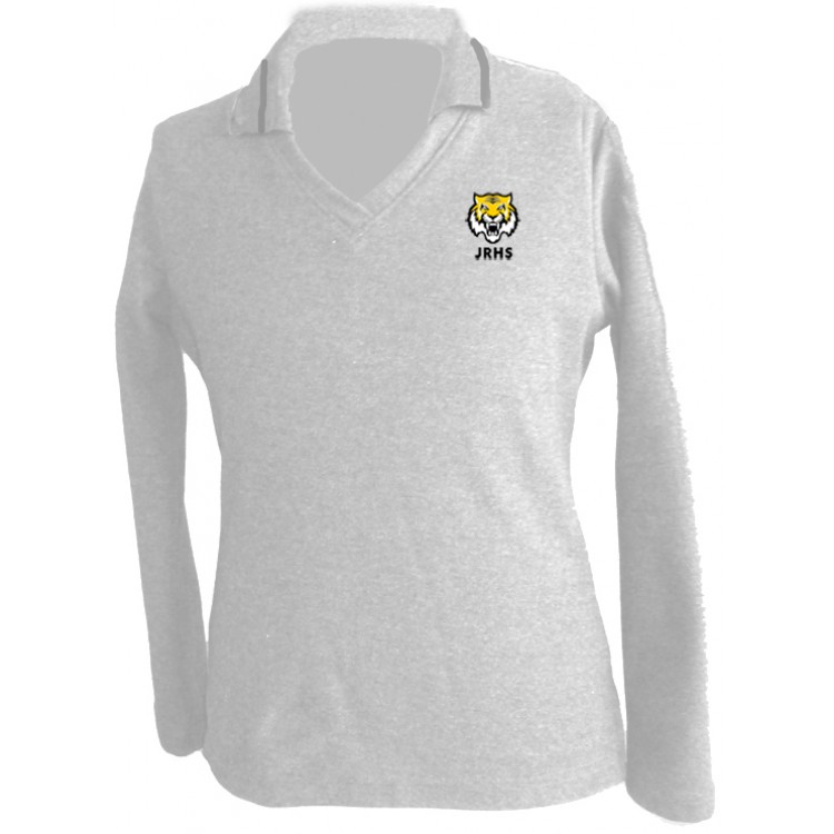 JRHS3004 Girls Grey Long Sleeve V Neck Polo