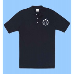 JV201 - Navy Short Sleeve Piqué  Polo with Navy Printed Logo 