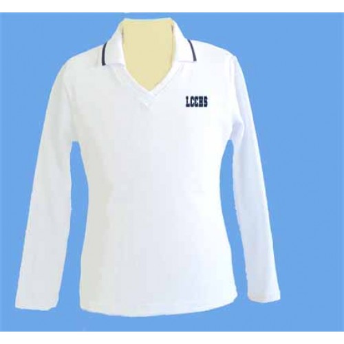 LHS1003 - Tapered white V neck polo -Long Sleeves
