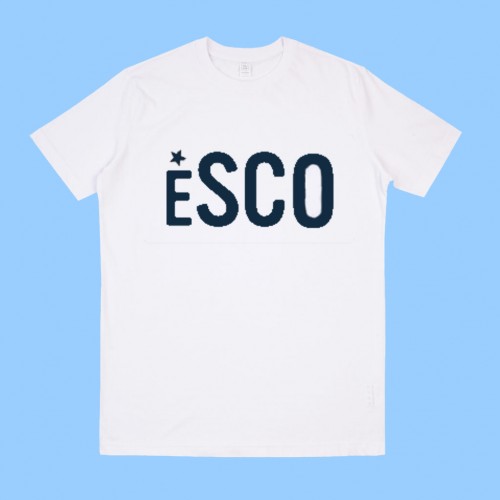 ESCO501 White  Short Sleeve T-Shirt with Navy ESCO Print