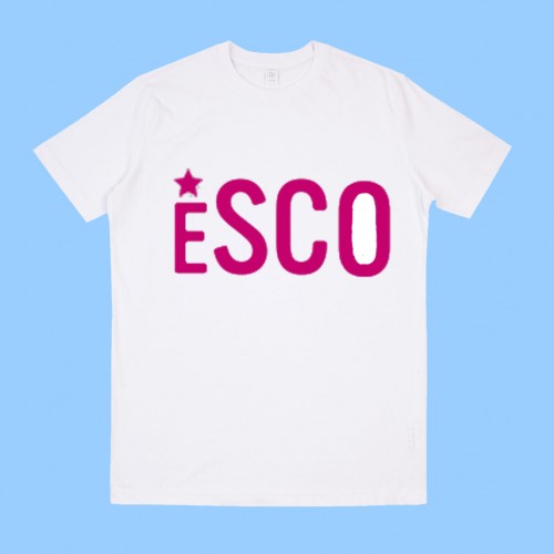 PSCO501 White  Short Sleeve T-Shirt with Pink ESCO Print