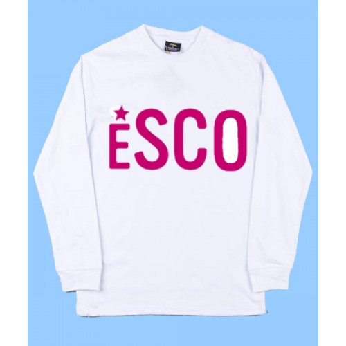 PSCO552 - White Long Sleeve T-shirt  with Pink Printed Logo