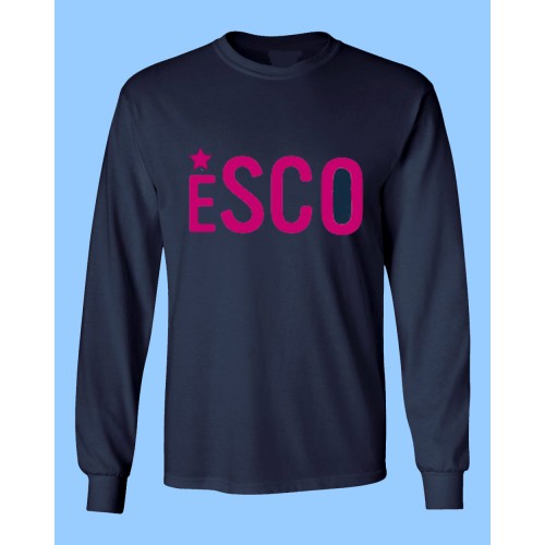 PSCO702 - Navy Long Sleeve T-shirt  with Pink Printed Logo 