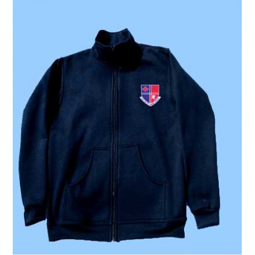 POM1010  Navy Zip Cardigan with Kangaroo Pockets and school logo
