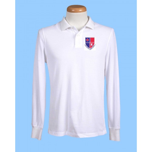 POM102 White Long Sleeve Polo with  Printed Logo (Unisex)