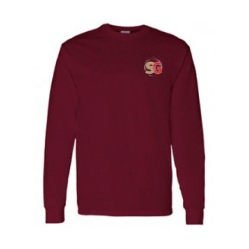 SG2118 -NEW! Burgundy long sleeve  crew neck embroidered school t-shirt