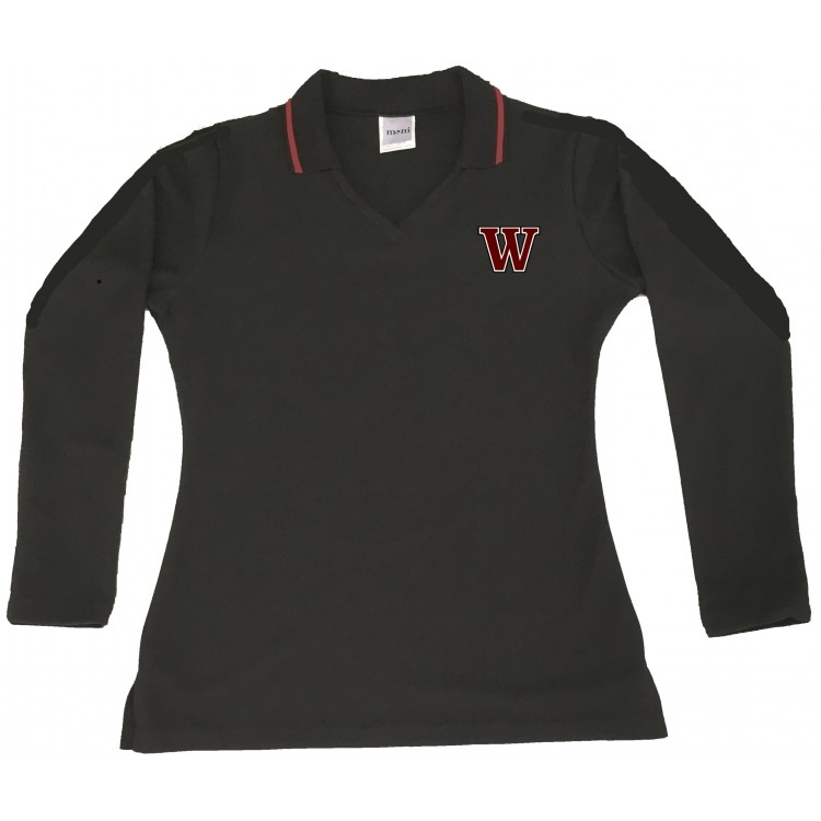 WSW1004 - Fitted Black Long Sleeve V Neck Polo