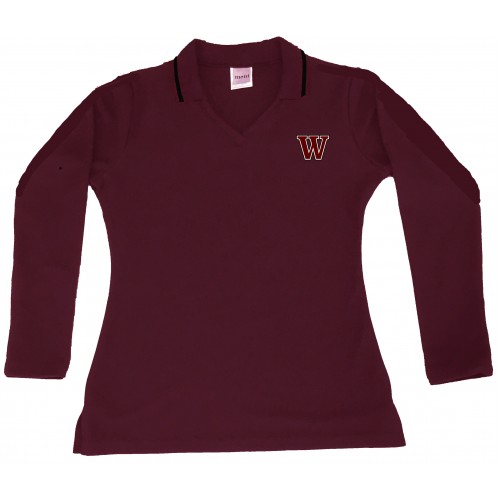 WSW3404-Burgundy Fitted Long Sleeve V Neck Polo