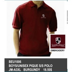 BEU1006- BOYS BURGUNDY PIQUÉ URBAN STYLE SHORT SLEEVE POLO