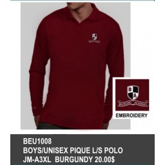 BEU1008- BOYS BURGUNDY PIQUÉ LONG SLEEVE POLO BEU1008- BOYS BURGUNDY PIQUÉ LONG SLEEVE POLO