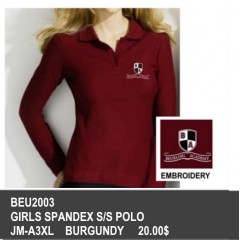 BEU2003- GIRLS BURGUNDY SPANDEX LONG SLEEVE POLO