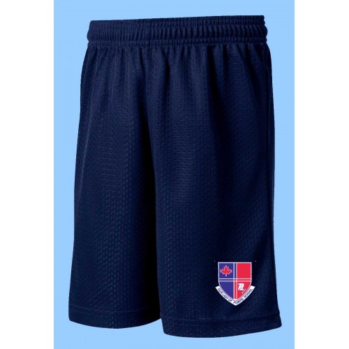 POM1014  Navy Mesh Gym  Short with Printed Logo