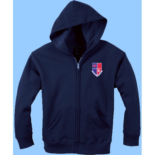 POM4080  Navy Zip Hoodie with Kangaroo Pockets and school logo 