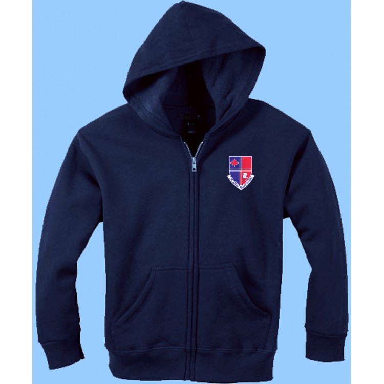 POM4080 Navy Zip Hoodie with Kangaroo Pockets and school logo